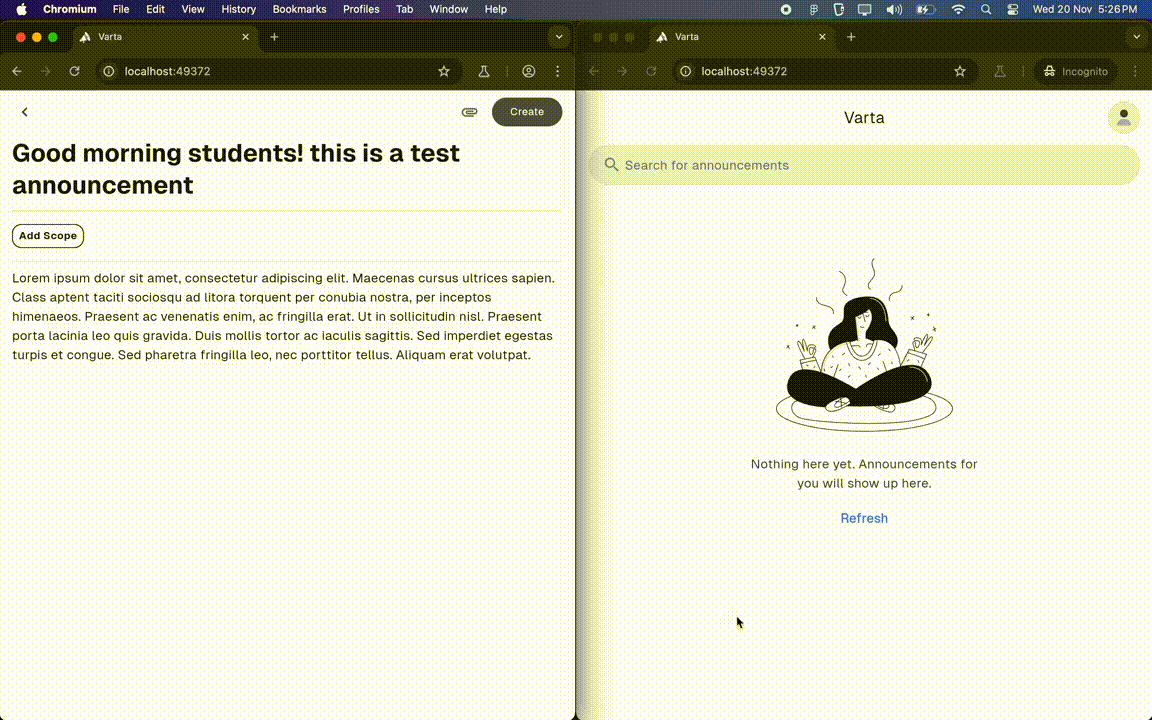 Creating, updating and deleting an announcement in Varta